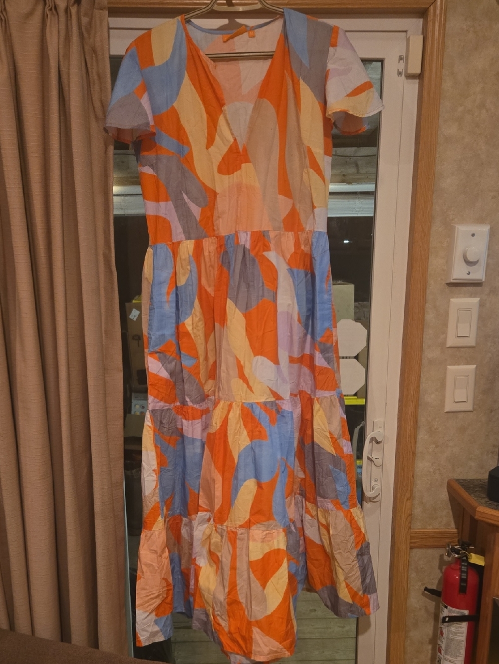 Colorblock Tiered Midi Dress - Orange & Blue Oliphant Size Medium